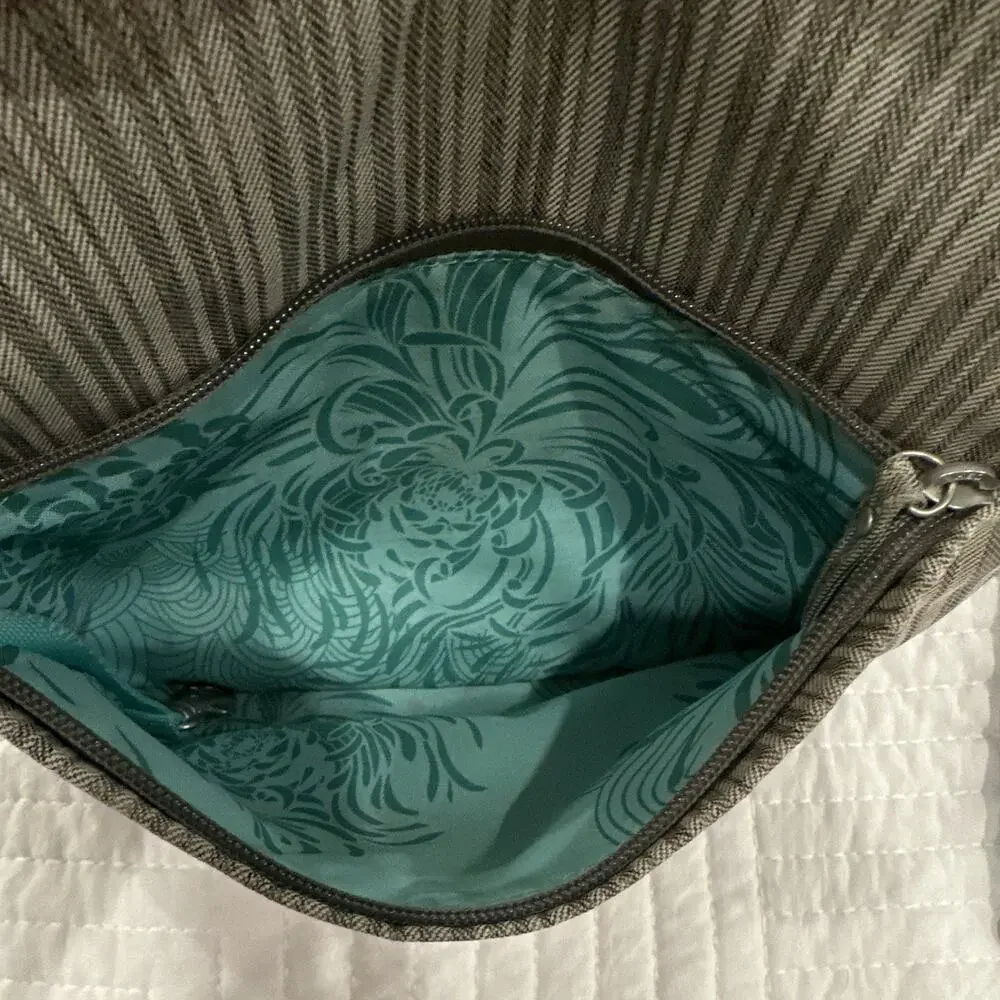 Haiku Gray Striped Shoulder Bag Adjustable Detachable Strap Pockets Zip